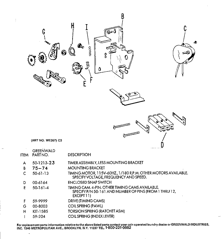TIMER ASSEMBLY Diagram and Parts List for CADE165SWH  General Electric Dryer