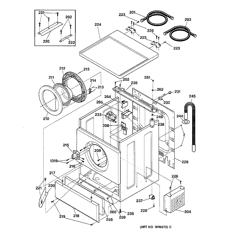 CABINET, DOOR & TOP Diagram and Parts List for WPXH214A0CC  General Electric Washer