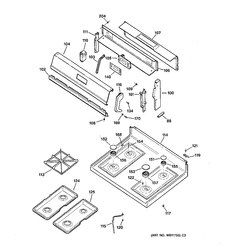 COOKTOP Diagram and Parts List for JGBS23DEW3AD  General Electric Range