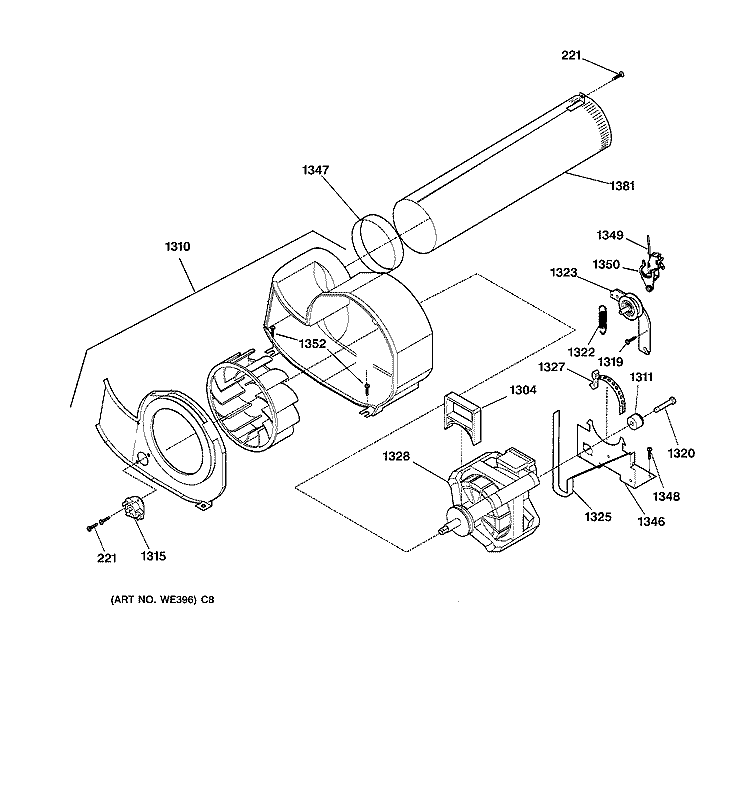 MOTOR Diagram and Parts List for DPXH46EA0CC  General Electric Dryer