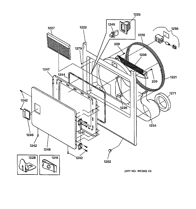 FRONT PANEL & LINT FILTER Diagram and Parts List for DPXH46GA0CC  General Electric Dryer