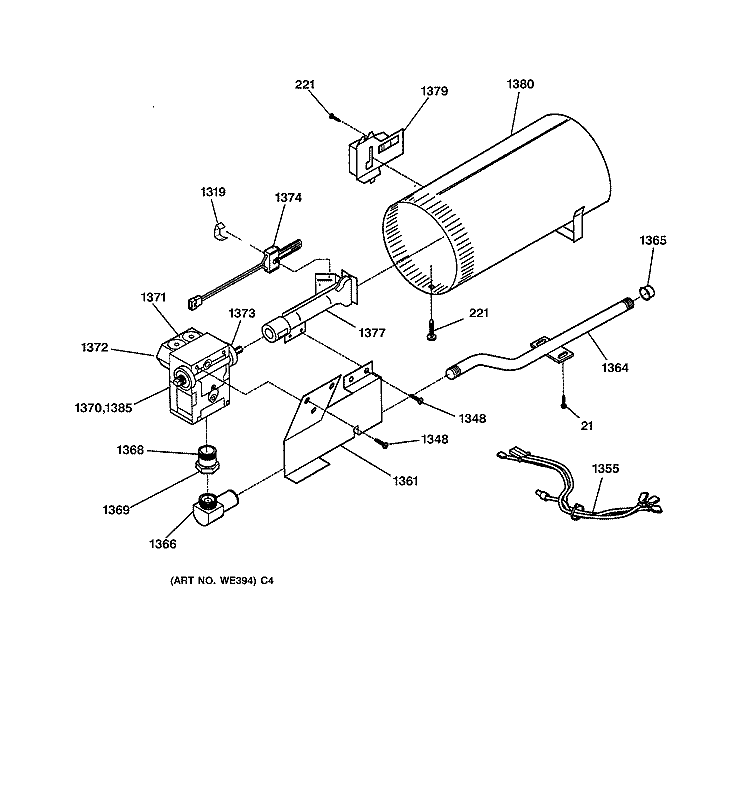 BURNER Diagram and Parts List for DPXH46GA0CC  General Electric Dryer