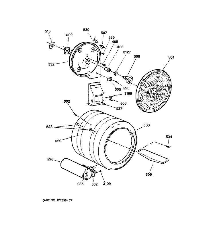 DRUM Diagram and Parts List for DNCD450GA1WC  General Electric Dryer