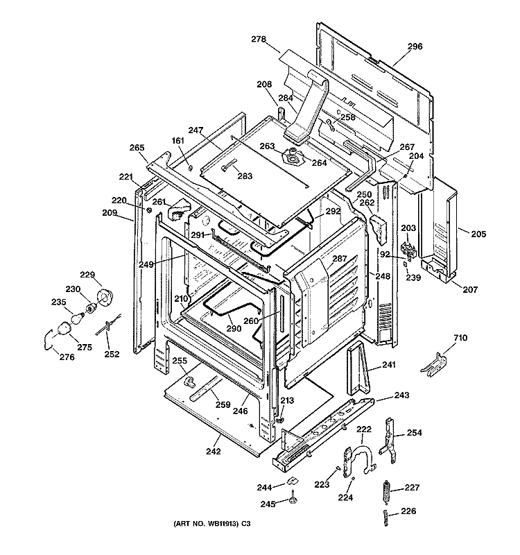 BODY PARTS Diagram and Parts List for RB585BC1AD  Hotpoint Range