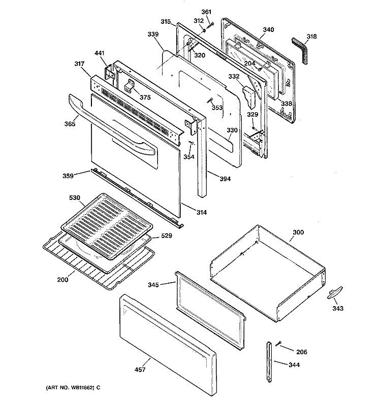 DOOR & DRAWER PARTS Diagram and Parts List for RB787BC1BB  Hotpoint Range