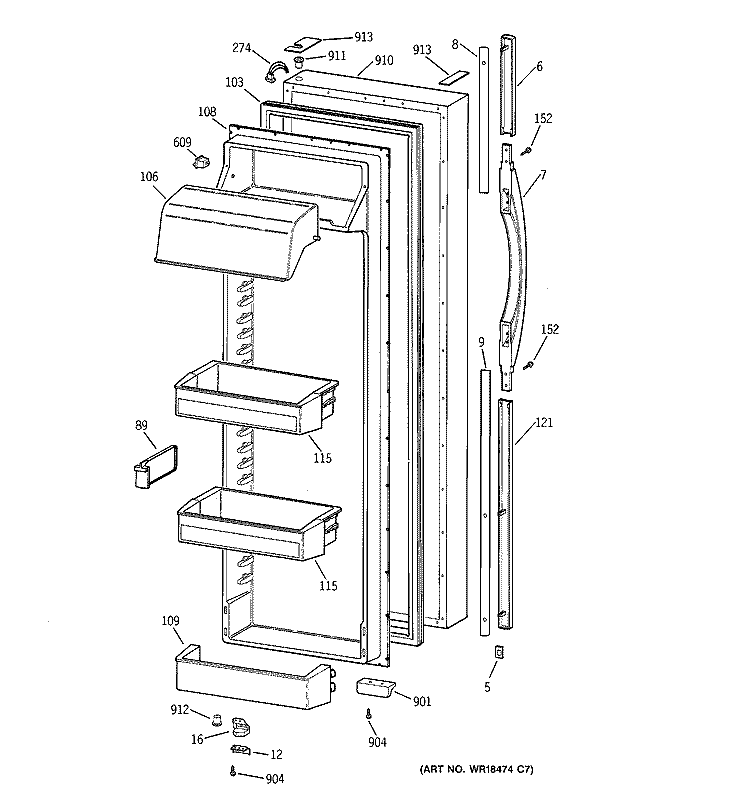 FREEZER DOOR Diagram and Parts List for CSK30DRBHAA  Hotpoint Refrigerator