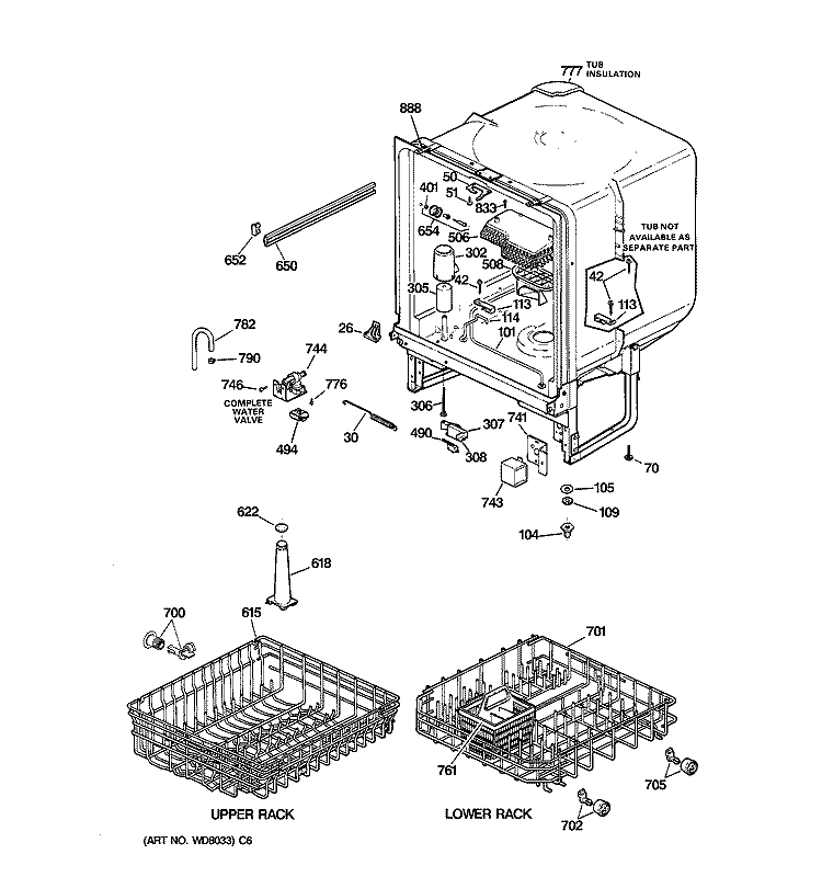 BODY PARTS Diagram and Parts List for HDA3230Z07BB  Hotpoint Dishwasher