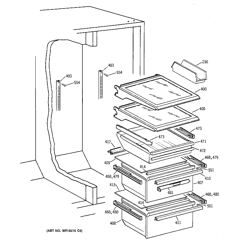 FRESH FOOD SHELVES Diagram and Parts List for CSK28DRDBAA  Hotpoint Refrigerator