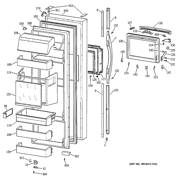 FRESH FOOD DOOR Diagram and Parts List for MSK28DHBHAA  General Electric Refrigerator