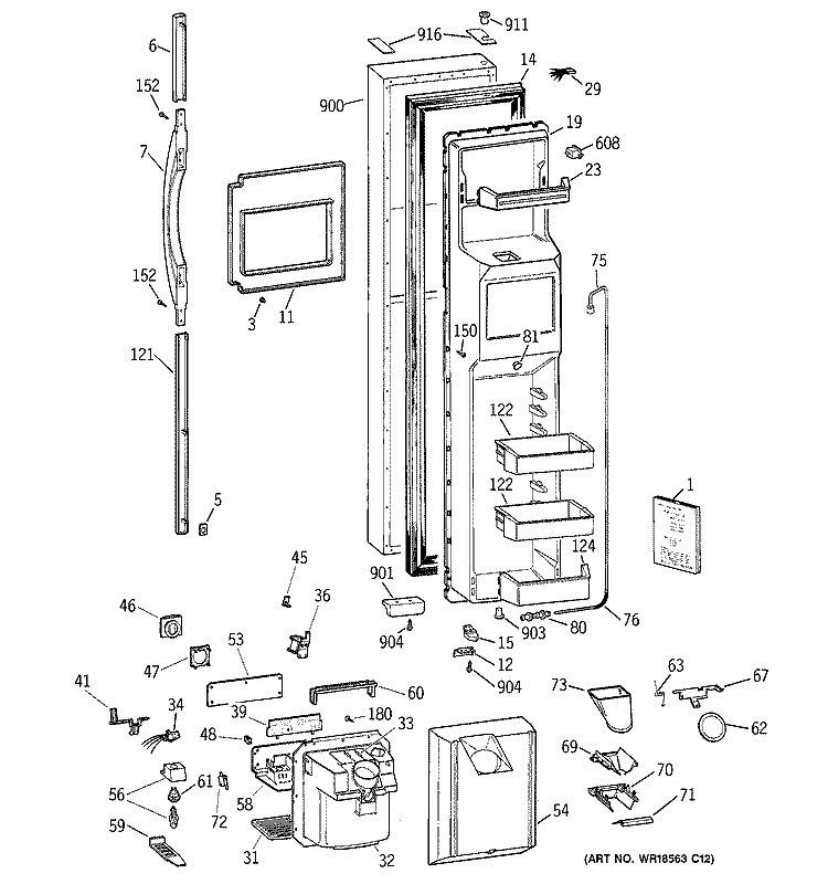 FREEZER DOOR Diagram and Parts List for MSG28DHCHWW  General Electric Refrigerator
