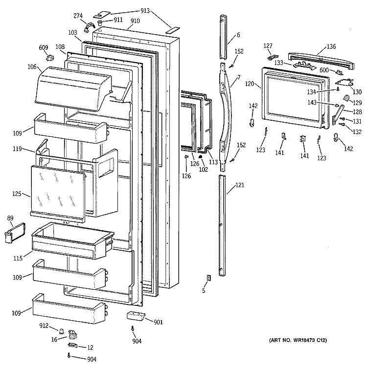 FRESH FOOD DOOR Diagram and Parts List for MSG28DHCHWW  General Electric Refrigerator