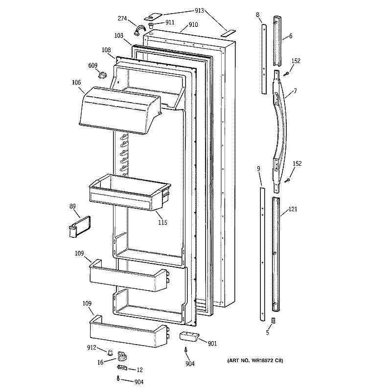 FRESH FOOD DOOR Diagram and Parts List for MSK28DRBHAA  General Electric Refrigerator