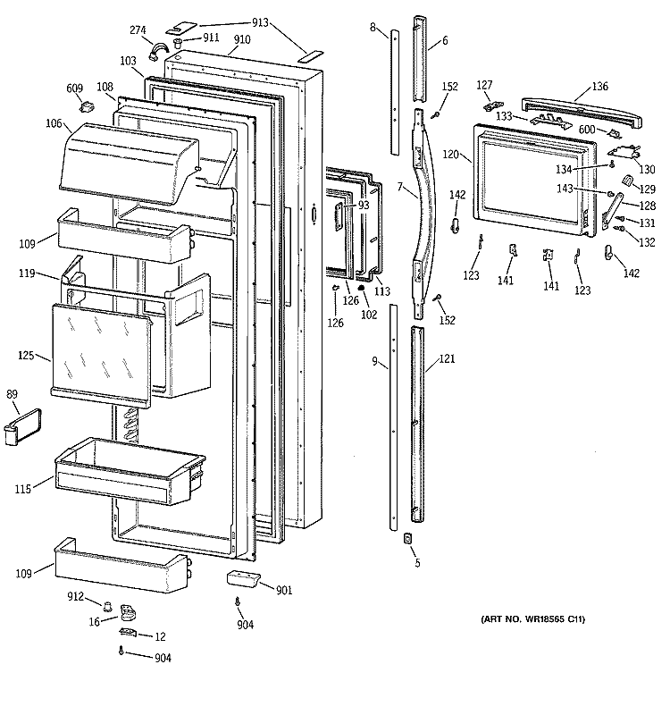 FRESH FOOD DOOR Diagram and Parts List for MSK30DHBHAA  General Electric Refrigerator