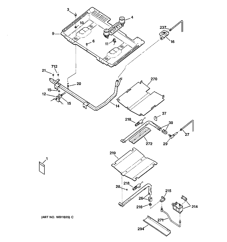 GAS & BURNER PARTS Diagram and Parts List for RGB744WEA2WW  Hotpoint Range