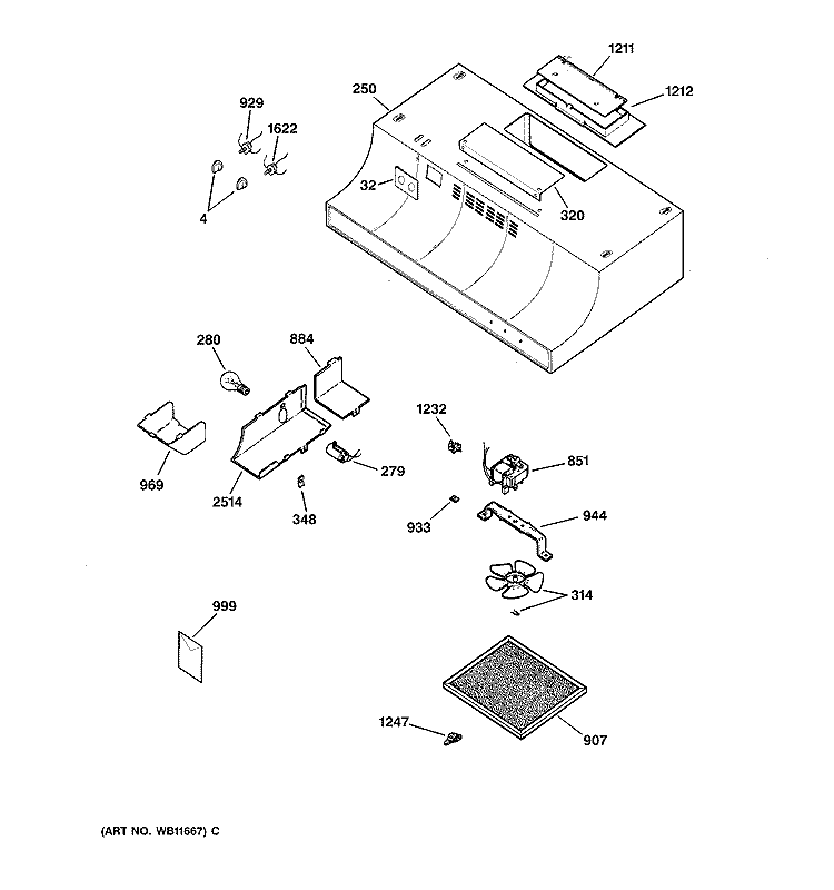 HOOD Diagram and Parts List for JV346V1BB  General Electric Range Hood