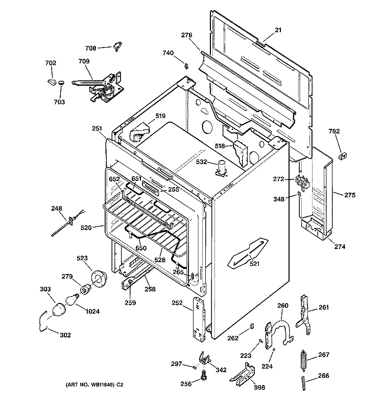 BODY PARTS Diagram and Parts List for JBP21BB1  General Electric Range
