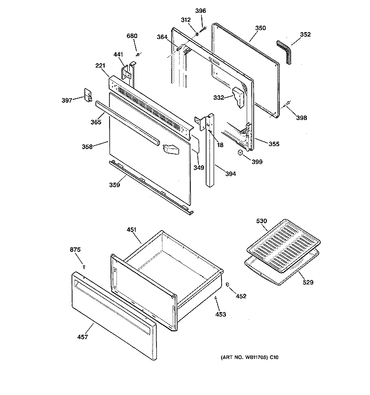 DOOR & DRAWER PARTS Diagram and Parts List for JBP21BB1  General Electric Range