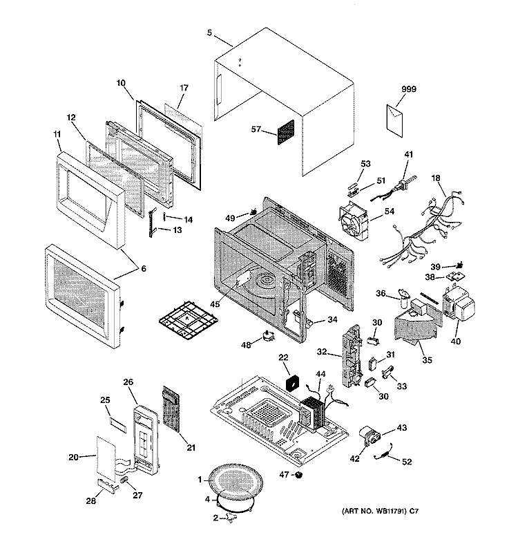 MICROWAVE Diagram and Parts List for JES1244GC001  General Electric Microwave