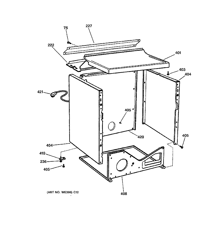 CABINET Diagram and Parts List for DNCD450GA0WC  General Electric Dryer