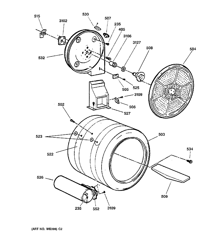 DRUM Diagram and Parts List for DNCD450GA0WC  General Electric Dryer