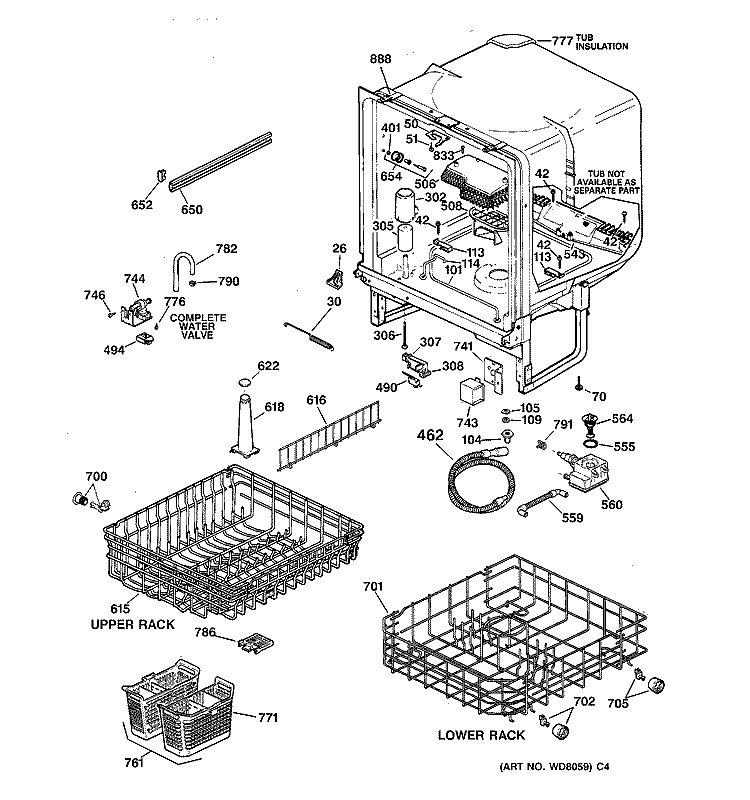 BODY PARTS Diagram and Parts List for GSD3855F00CC  General Electric Dishwasher