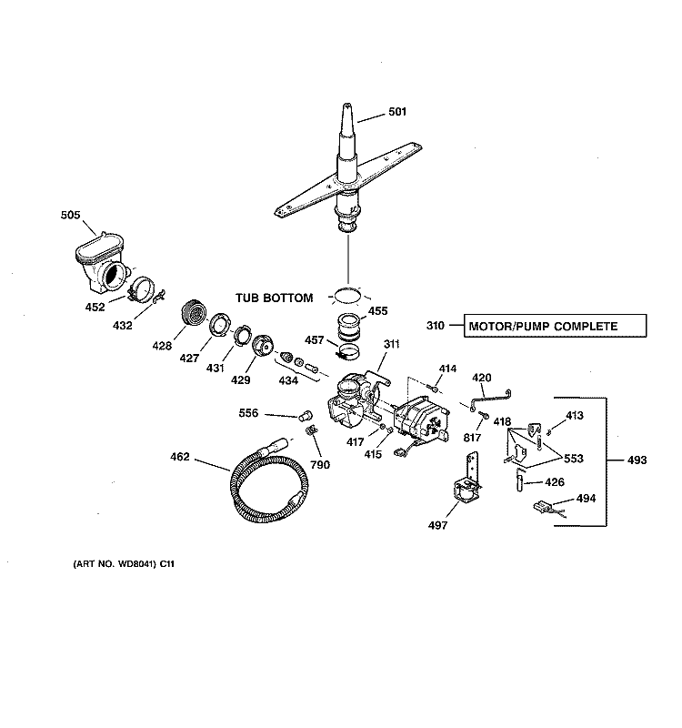 MOTOR - PUMP MECHANISM Diagram and Parts List for GSD3855F00CC  General Electric Dishwasher