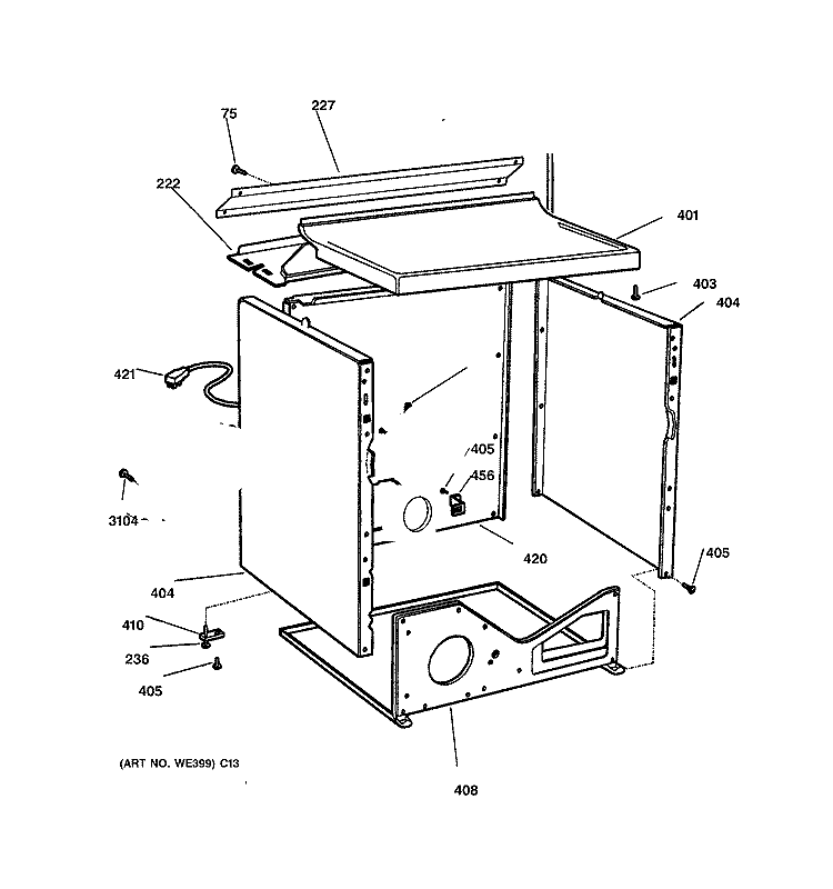 CABINET Diagram and Parts List for DHSR333GA1WB  General Electric Dryer