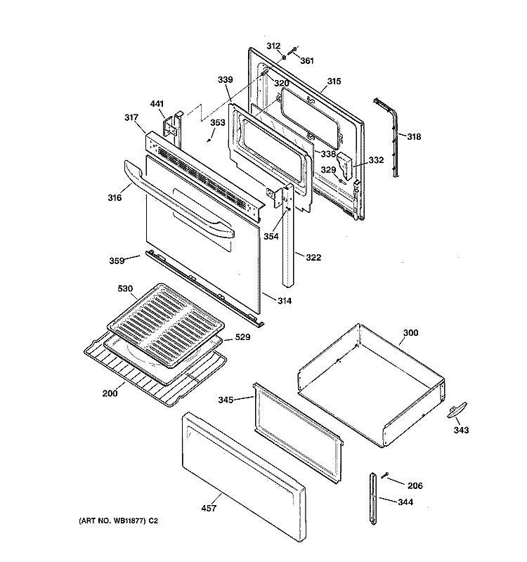 DOOR & DRAWER PARTS Diagram and Parts List for JBS61BC1WH  General Electric Range
