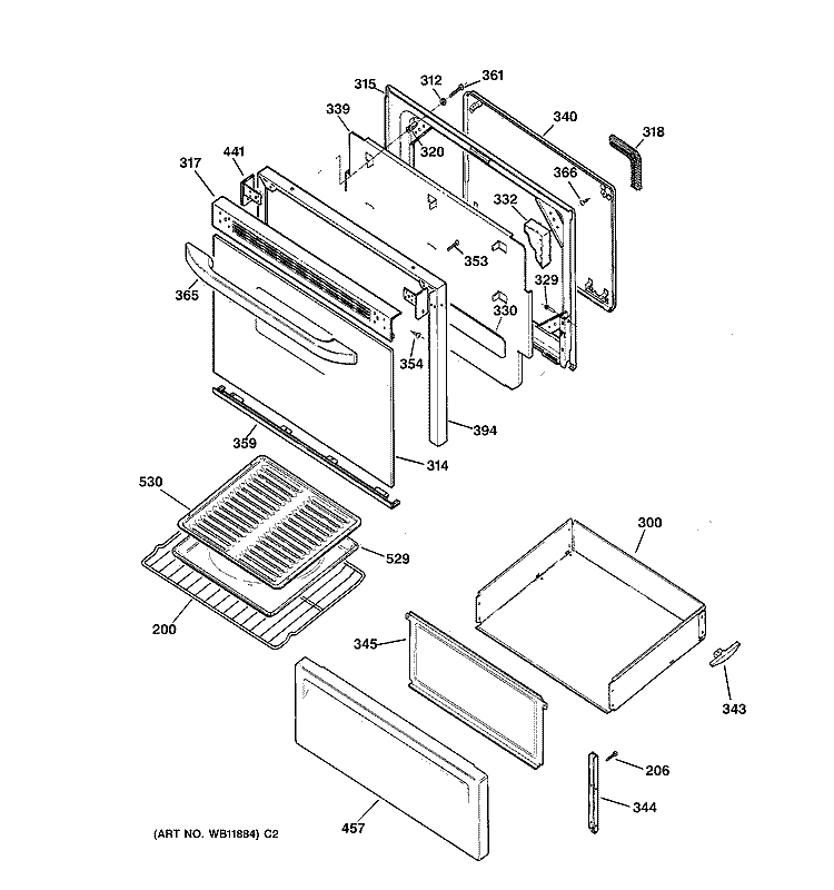 DOOR & DRAWER PARTS Diagram and Parts List for JBP60BC1WH  General Electric Range