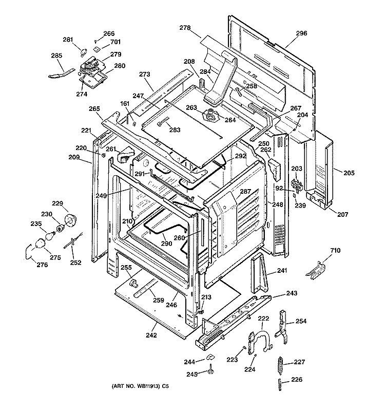 BODY PARTS Diagram and Parts List for JBP61WC1WW  General Electric Range