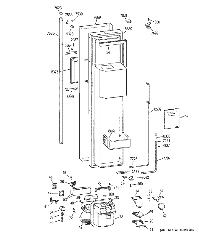 FREEZER DOOR Diagram and Parts List for ZISS36DCBSS  General Electric Refrigerator