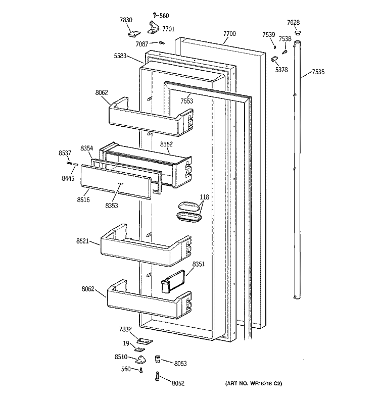 FRESH FOOD DOOR Diagram and Parts List for ZISS36DCBSS  General Electric Refrigerator