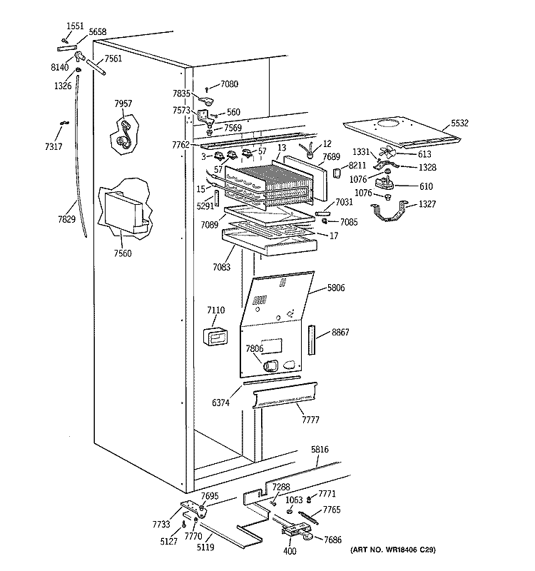 FREEZER SECTION Diagram and Parts List for ZISS36DCBSS  General Electric Refrigerator