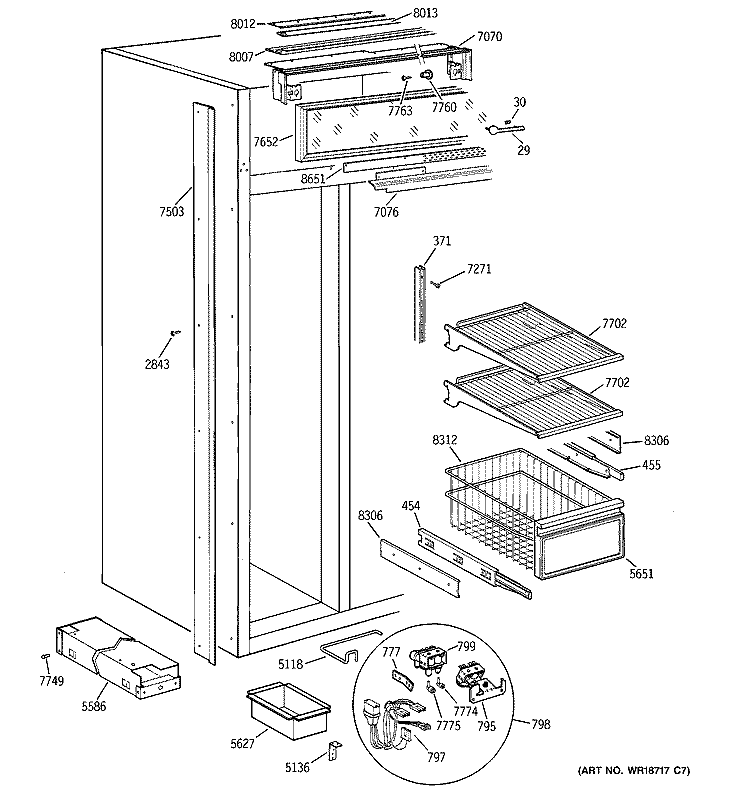 FREEZER SECTION Diagram and Parts List for ZISS36DCBSS  General Electric Refrigerator