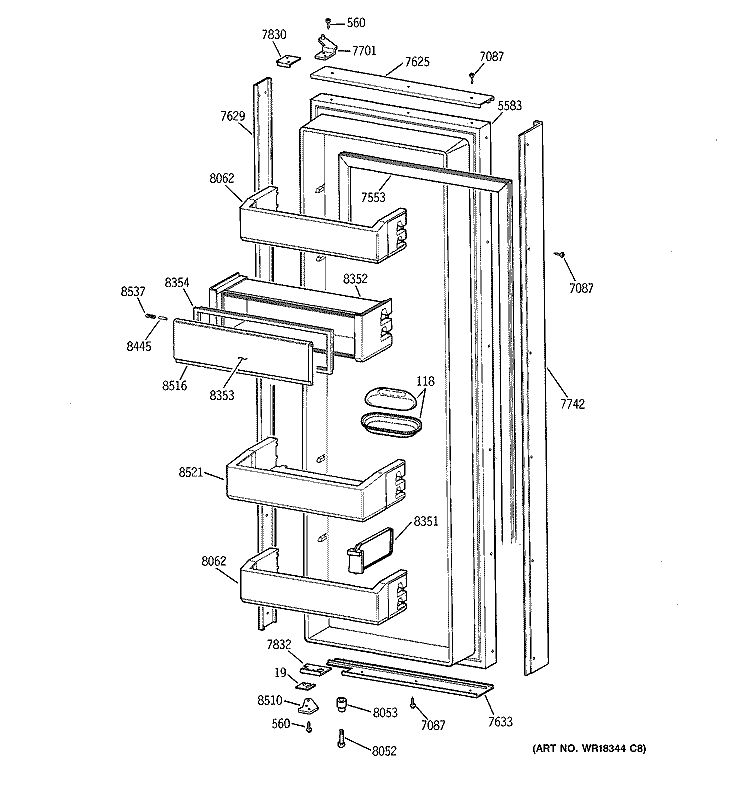 FRESH FOOD DOOR Diagram and Parts List for ZISB36DCB  General Electric Refrigerator