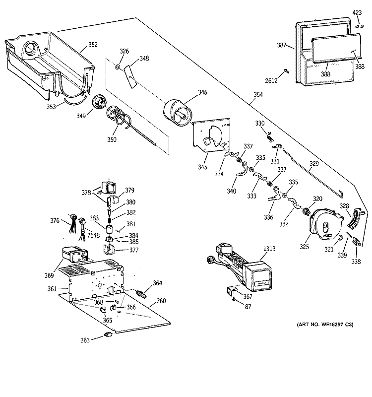 ICE BUCKET ASSEMBLY Diagram and Parts List for ZISB36DCB  General Electric Refrigerator