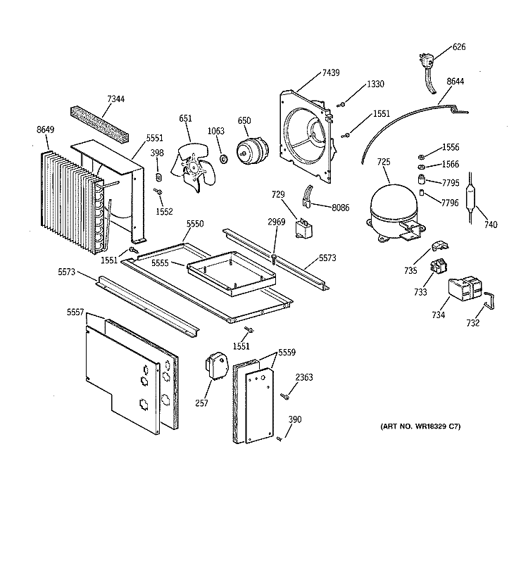 UNIT PARTS Diagram and Parts List for ZISB36DCB  General Electric Refrigerator