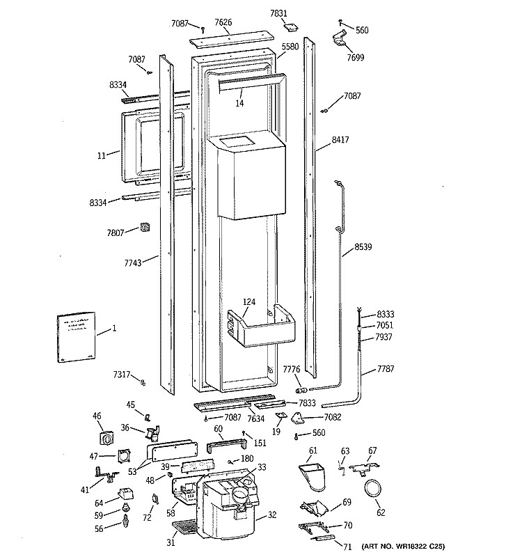 FREEZER DOOR Diagram and Parts List for ZISW42DCB  General Electric Refrigerator