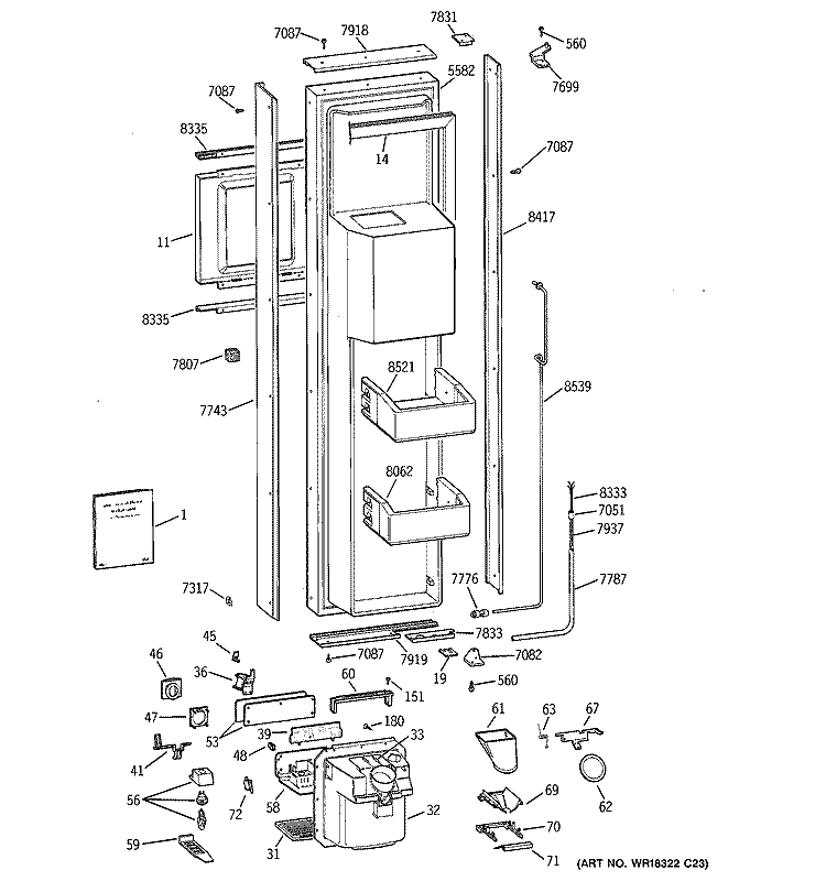 FREEZER DOOR Diagram and Parts List for ZISB48DCB  General Electric Refrigerator