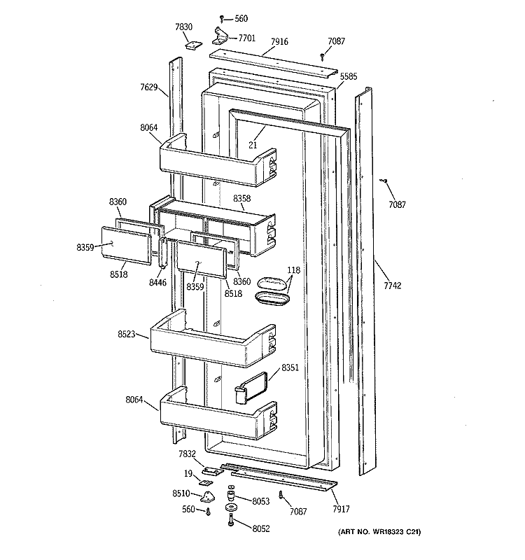 FRESH FOOD DOOR Diagram and Parts List for ZISB48DCB  General Electric Refrigerator