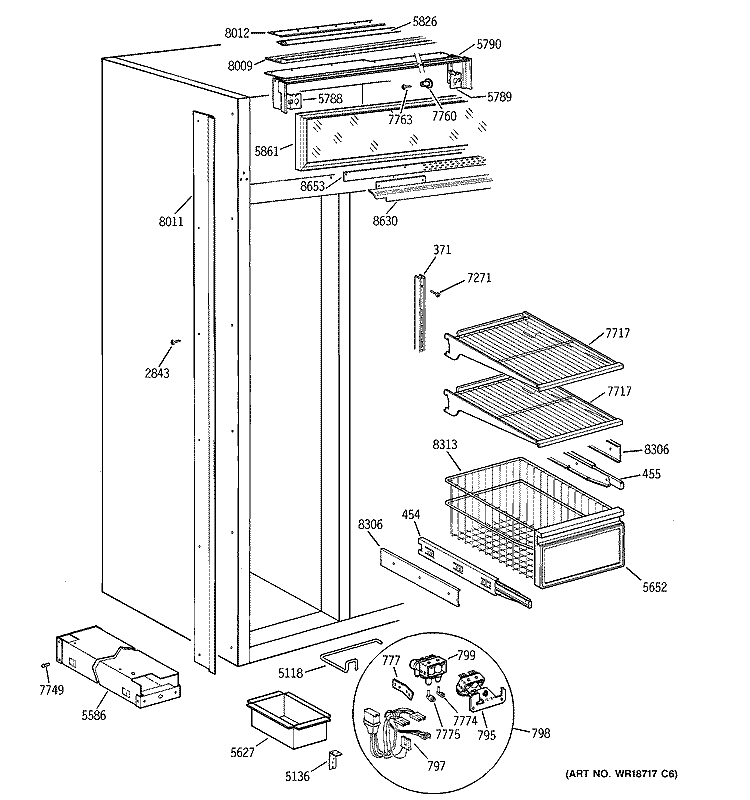 FREEZER SECTION Diagram and Parts List for ZISB48DCB  General Electric Refrigerator