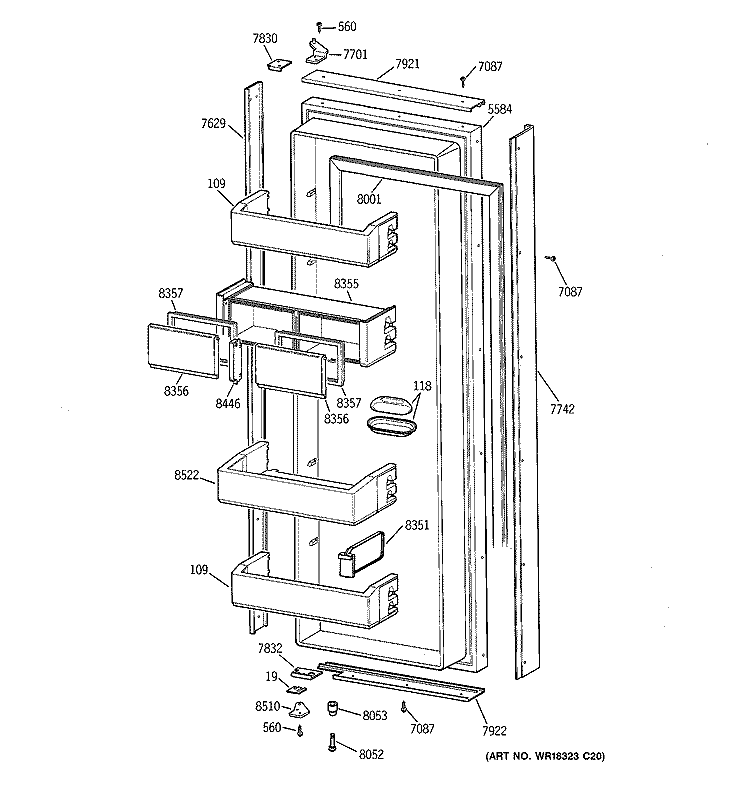 FRESH FOOD DOOR Diagram and Parts List for ZIS42NCB  General Electric Refrigerator