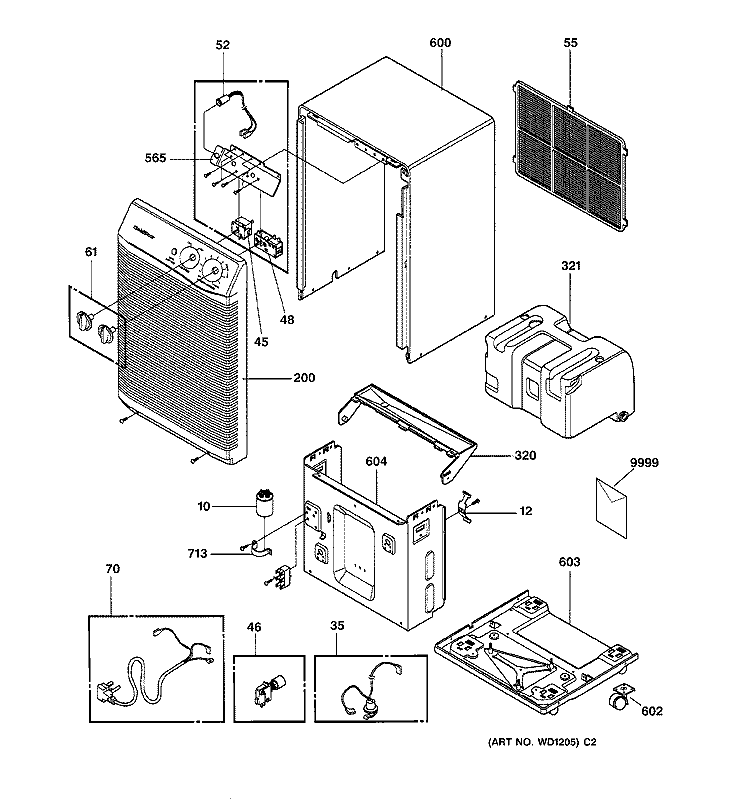OUTER CASE & CONTROL PARTS Diagram and Parts List for AHG50LAG2  General Electric Dehumidifier