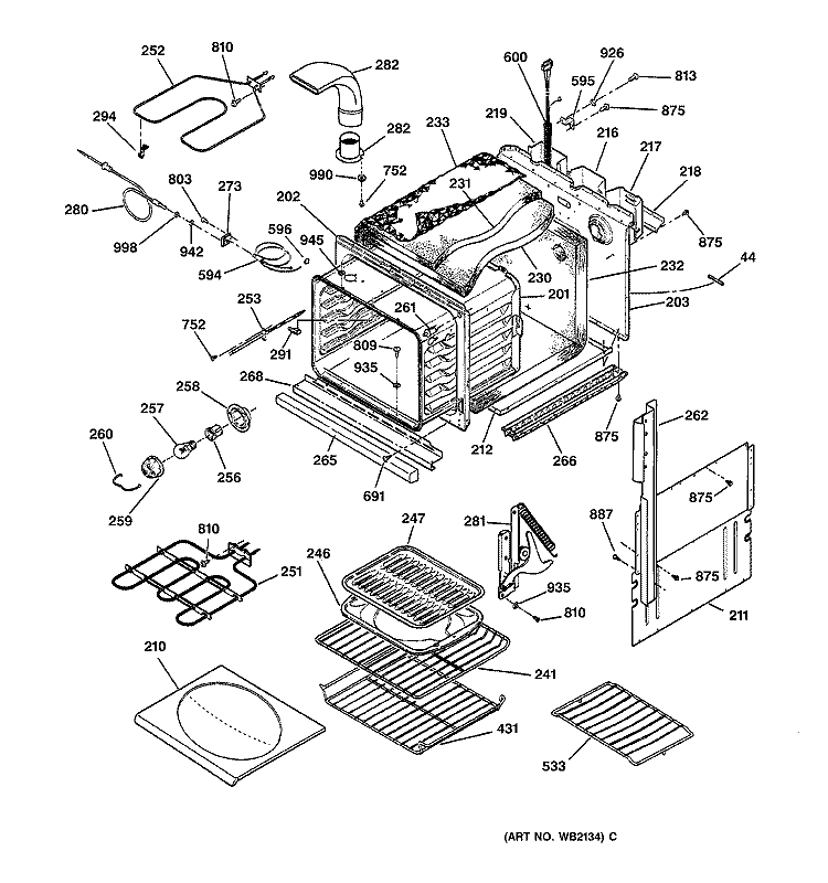 BODY PARTS Diagram and Parts List for JK910BA1BB  General Electric Wall Oven