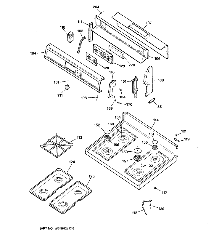 CONTROL PANEL & COOKTOP Diagram and Parts List for JGBP30BEA5AD  General Electric Range