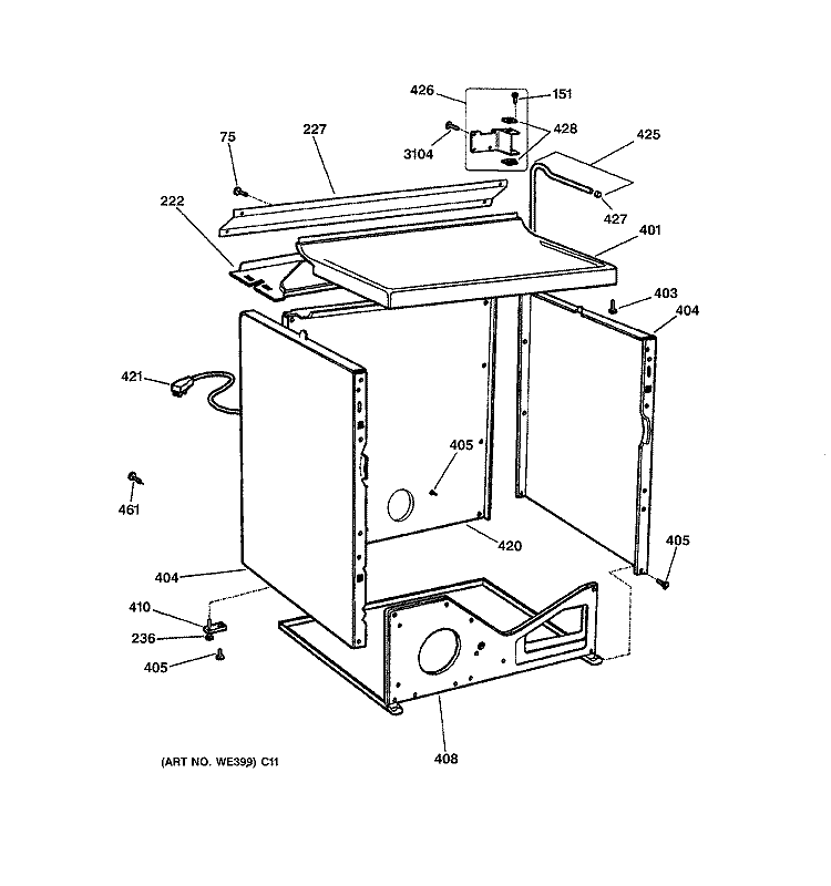 CABINET Diagram and Parts List for DPSR513GA1AA  General Electric Dryer