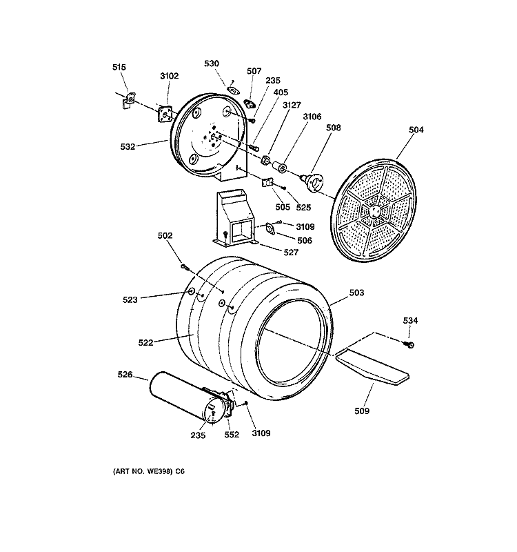 DRUM Diagram and Parts List for DPSR513GA1AA  General Electric Dryer