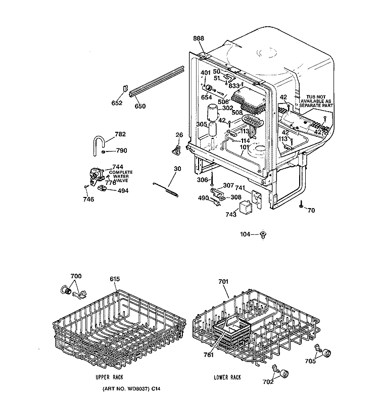 BODY PARTS Diagram and Parts List for GSM2110D00AA  General Electric Dishwasher
