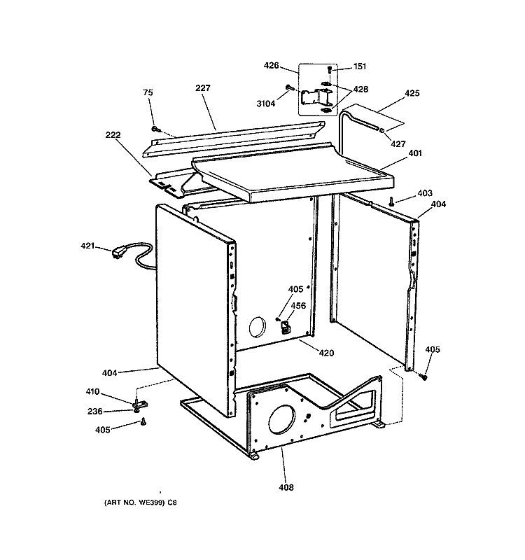 CABINET Diagram and Parts List for DPSR513GA2AA  General Electric Dryer