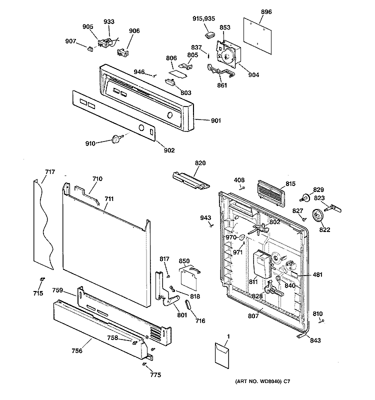 ESCUTCHEON & DOOR ASSEMBLY Diagram and Parts List for GSM2110D01AA  General Electric Dishwasher